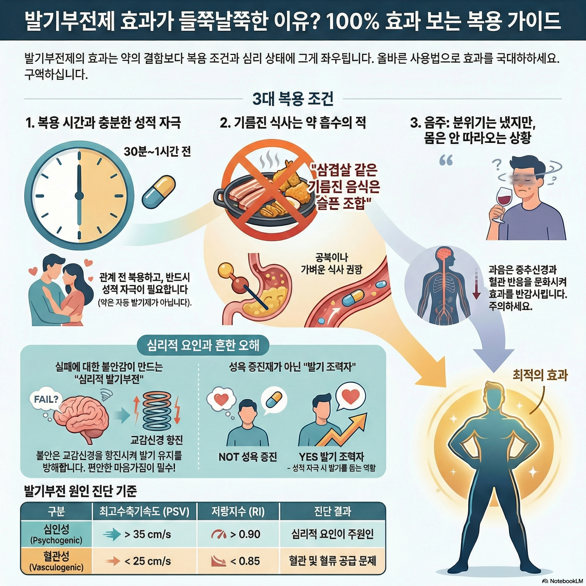 “발기부전제를 먹으면 어떤 날은 잘되고 어떤날은 잘 안되요!! 이유가 뭐죠?”